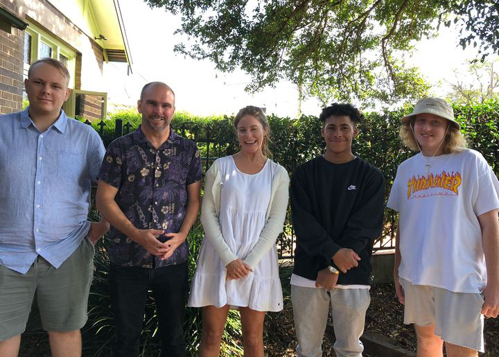 Tuggerah Lakes Secondary College entertainment work placement students with Mike, Creative Director and Charlotte, TSE Board Secretary.